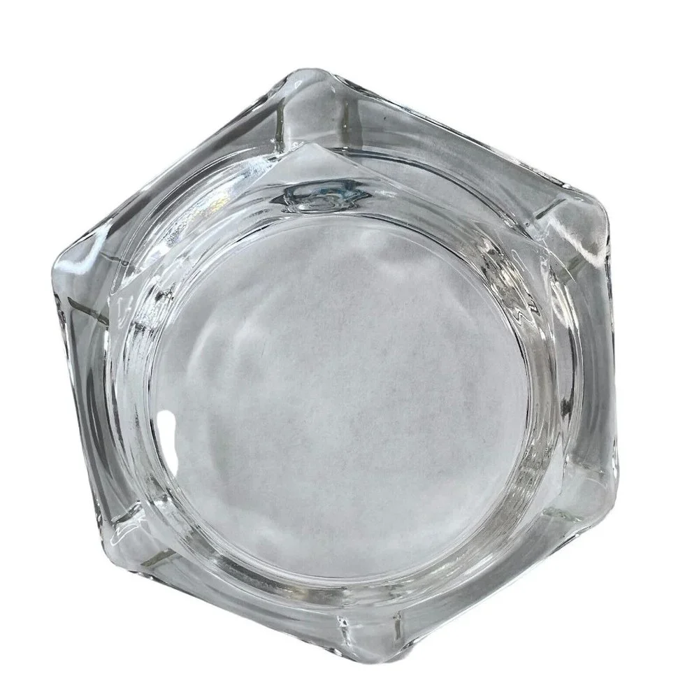 Heavy Clear Glass Cigar‎ Ashtray Hexagon 6 Sides Slots 8.5 Inch MCM Vintage